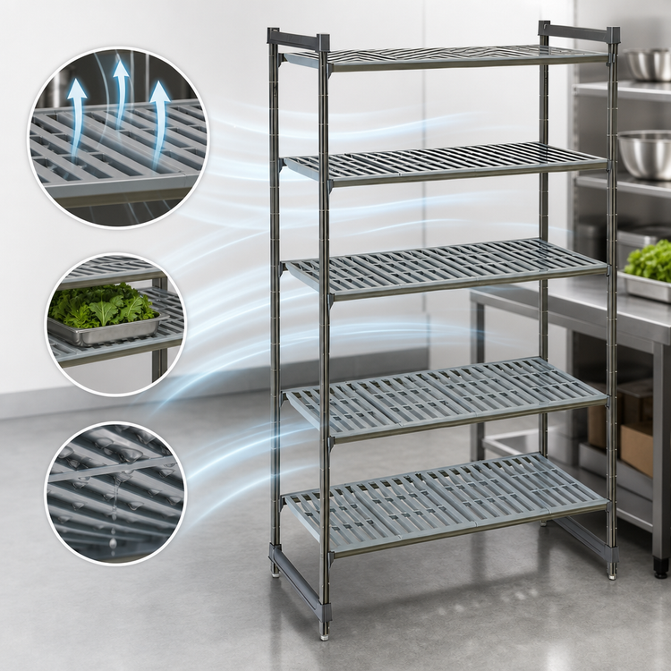 Product image #3 for Cambro Camshelving Basics Plus 5-Shelf Stationary Starter Unit, 18 x 36 x 84 Inches, Vented, Brushed Graphite