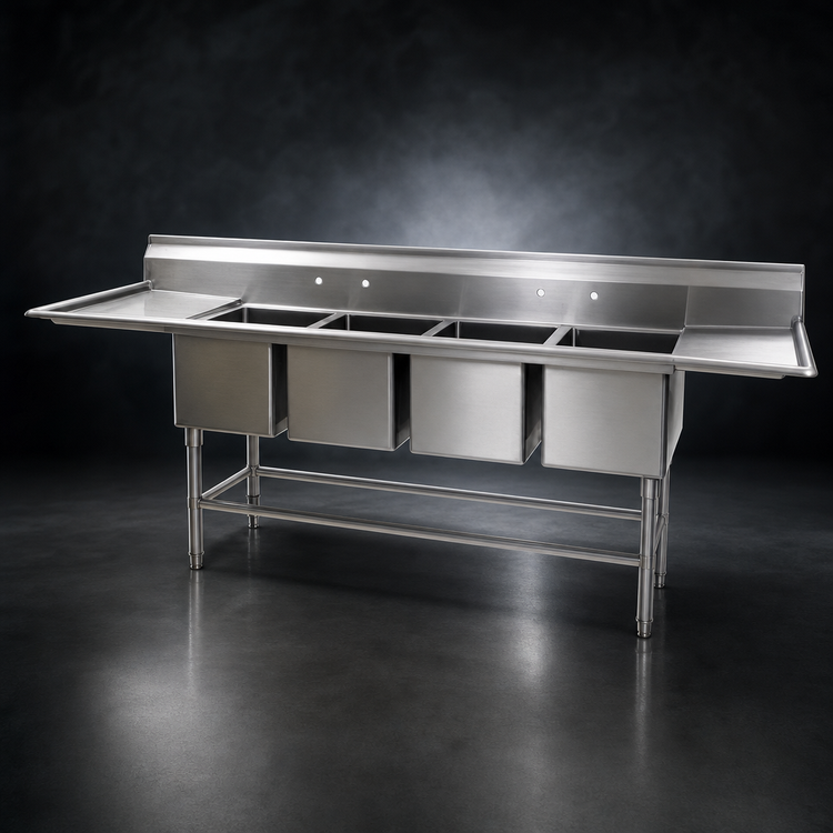 Product image #3 for Spec-Master FN2080-4-14/3 Four-Compartment Stainless Steel Commercial Sink
