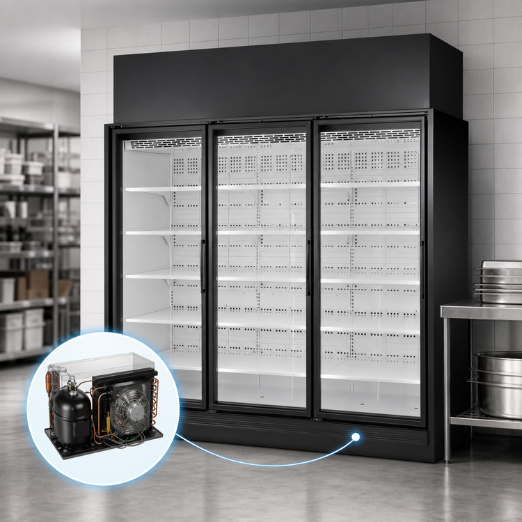 Product image #3 for True TRM3L-NN Three-Section Low-Temp Glass Door Freezer Merchandiser, Self-Contained, Black Exterior/White Interior