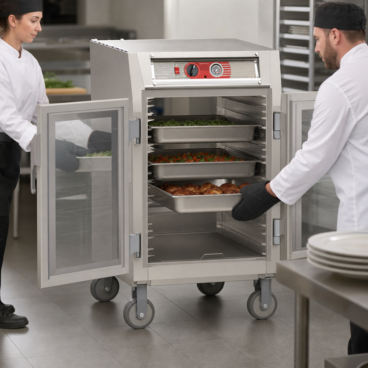 Product image #3 for Metro C5 6 Series Mobile Half-Height Pass-Thru Heated Holding Cabinet with Tempered Glass Doors, 120V