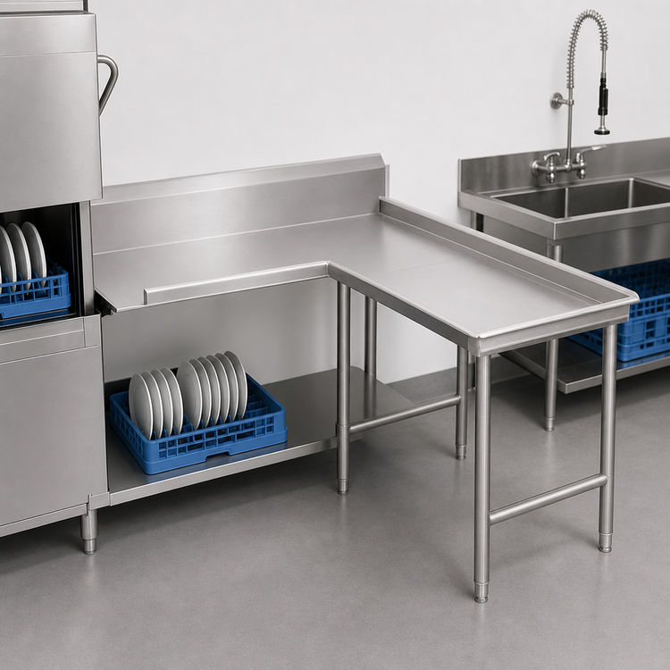 Product image #3 for Advance Tabco L-Shaped Island Clean Dishtable, Right-Attach, 47-Inch, 16 Gauge 304 Stainless Steel