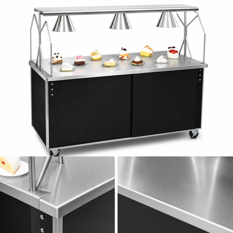 Product image #3 for 60-Inch Mobile Utility Station with Stainless Steel Top, Sliding Door Storage Base, and Buffet Breath Guard