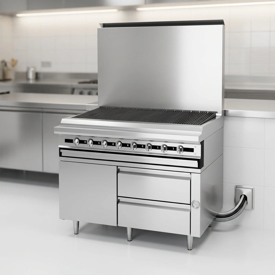 This remote refrigerated equipment stand keeps your kitchen cooler and quieter by allowing flexible placement of its condensing unit.