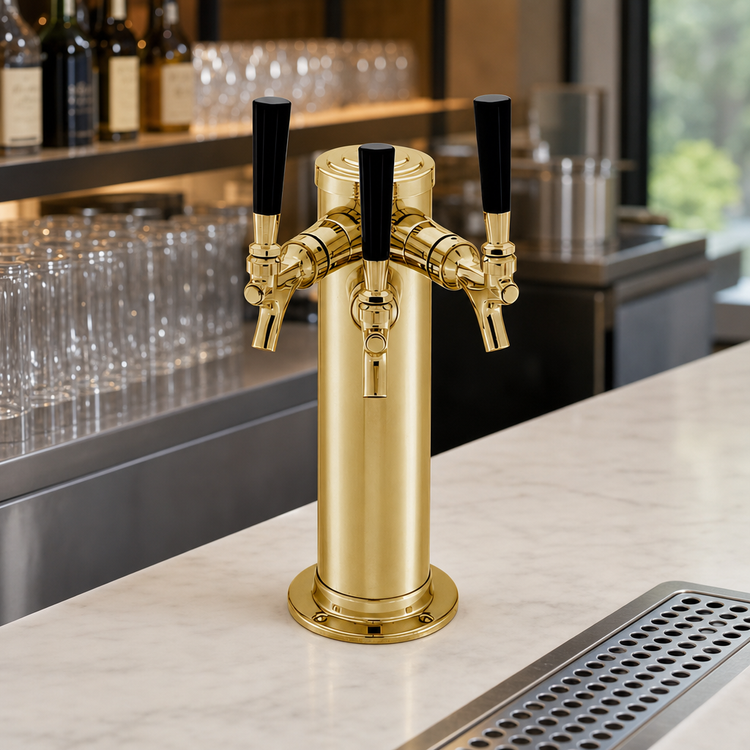 Product image #3 for Perlick 4028TF Countertop Glycol-Cooled 3-Faucet Brass Draft Beer Tower