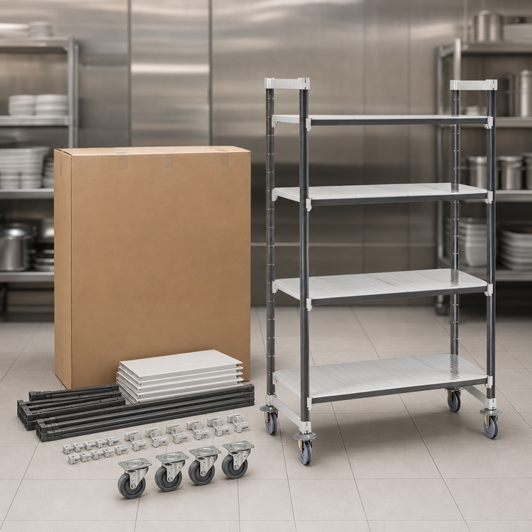 Product image #3 for Cambro Camshelving Elements XTRA High Density Mobile Starter Unit, 24 x 54 x 70-1/4 Inch, 4-Shelf Solid, Speckled Gray