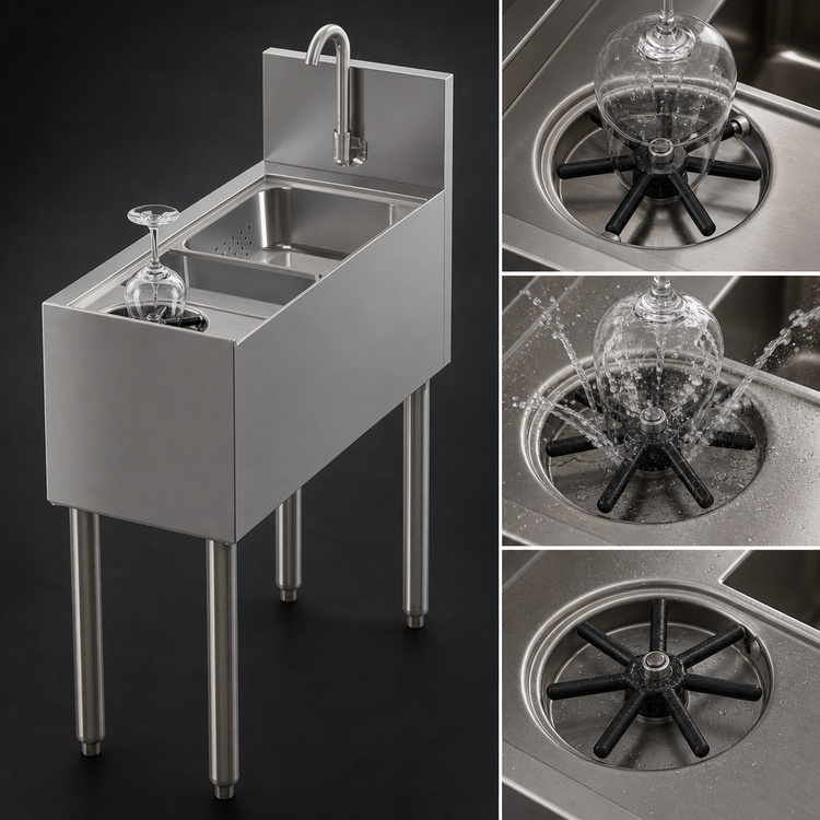 Product image #3 for Perlick Tobin Ellis Signature 12-Inch Freestanding Single-Bowl Underbar Utility Sink with Glass Rinser and 6-Inch Backsplash