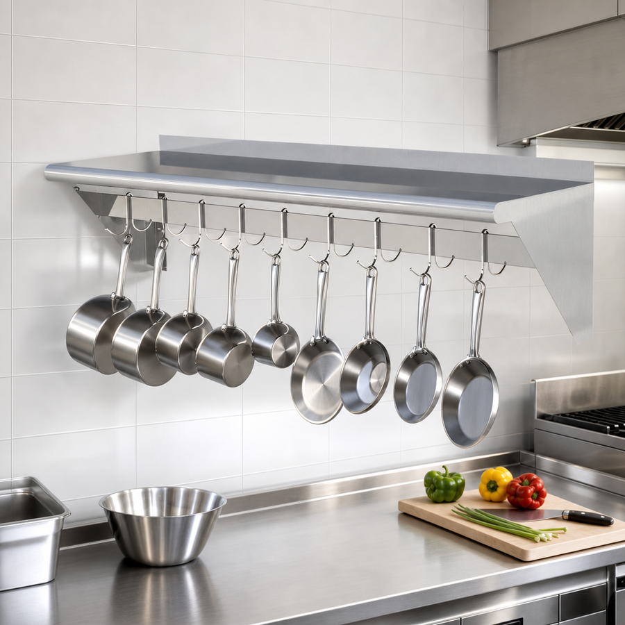 Wall-Mounted Overshelf with Pot Rack