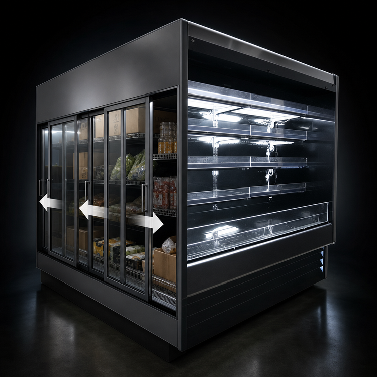 Product image #3 for Howard-McCray 35E Series 75-Inch Multi-Purpose Horizontal Open-Air Merchandiser with Sliding Rear Doors, Remote Refrigeration