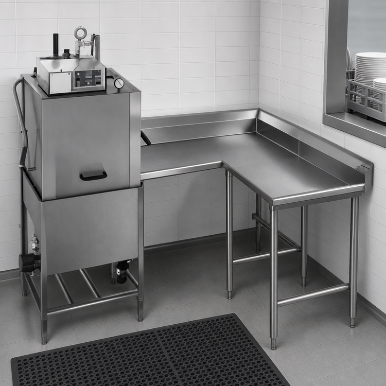 Product image #3 for Right-Hand Corner Clean Dishtable, 72-Inch Machine-To-Corner x 60-Inch Corner-To-End, 16/430 Stainless Steel