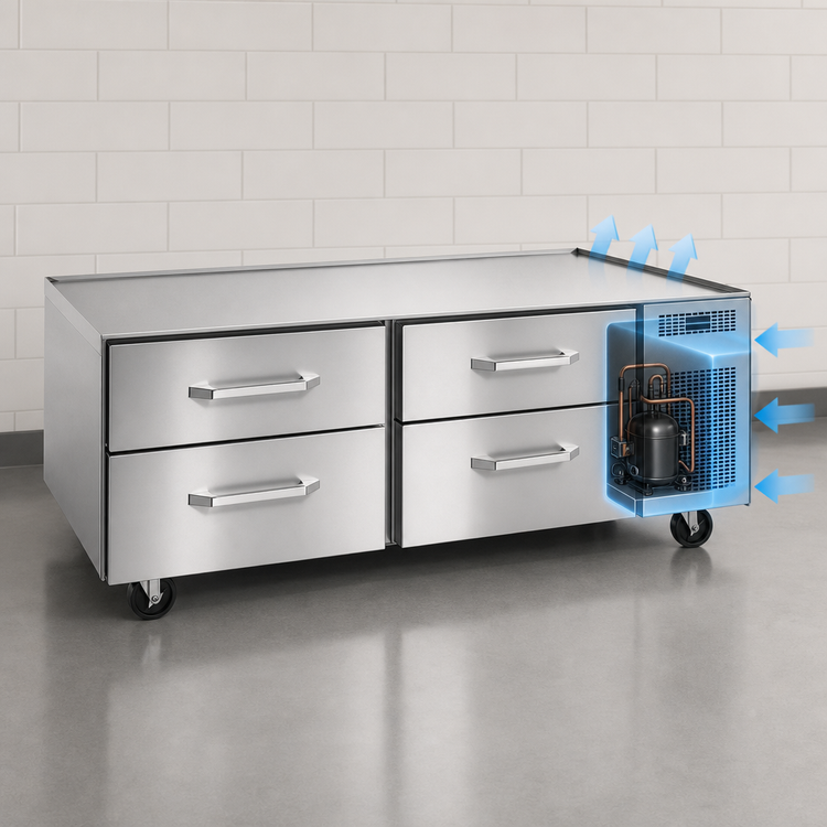 Product image #3 for Randell 53-Inch Refrigerated Chef Base Equipment Stand with 2 Drawers, Right-Side Self-Contained R290 Refrigeration