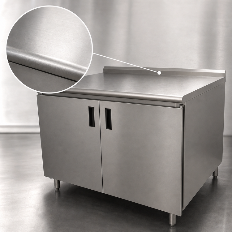 Product image #3 for Advance Tabco 48" x 30" Enclosed Work Table with Cabinet Base, 304 Stainless Steel Top and 1-1/2" Rear Upturn