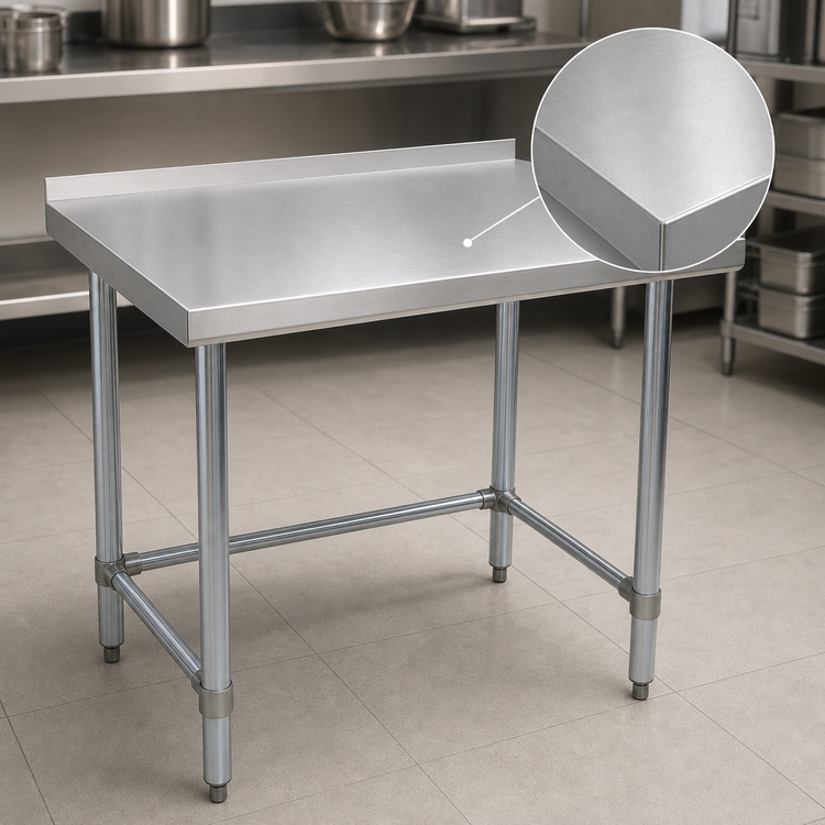 Product image #3 for BK Resources Open Base Riser Top Work Table, 30 x 18 Inches, 18-Gauge 430 Stainless Steel Top