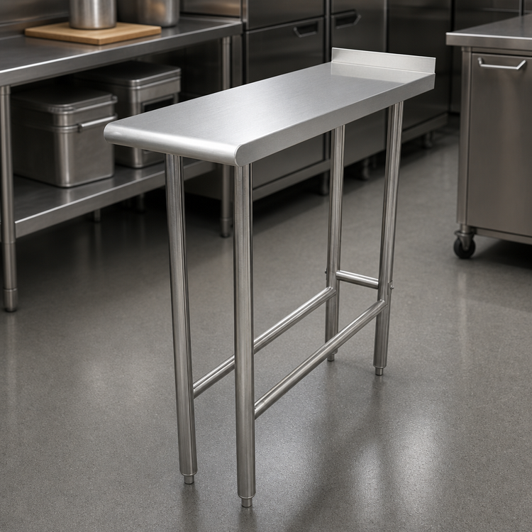Product image #3 for Advance Tabco TFMS-120 Stainless Steel Equipment Filler Table, 12 Inch x 30 Inch, Open Base, 1-1/2 Inch Rear Up-Turn