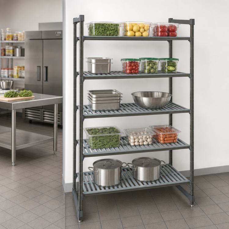 Product image #3 for Cambro Camshelving Basics Plus 5-Tier Vented Stationary Starter Unit, 24 x 54 x 64 Inches, Brushed Graphite