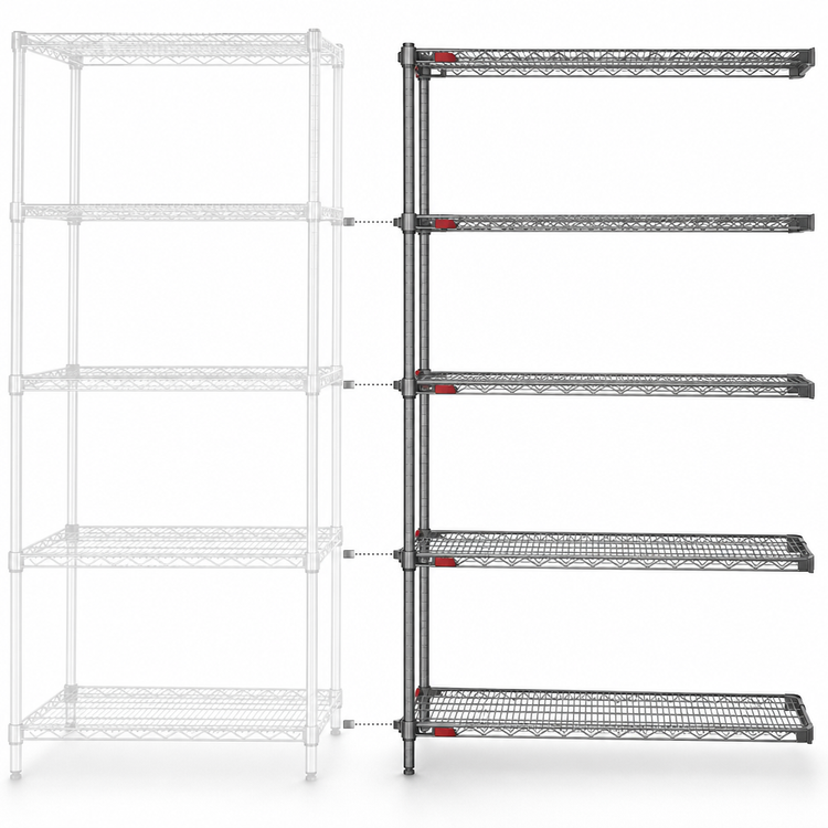 Product image #3 for Eagle Group Valu-Master 4-Tier Add-On Wire Shelving Unit, 24 x 24 x 63 Inches, Pewter Gray Epoxy Finish