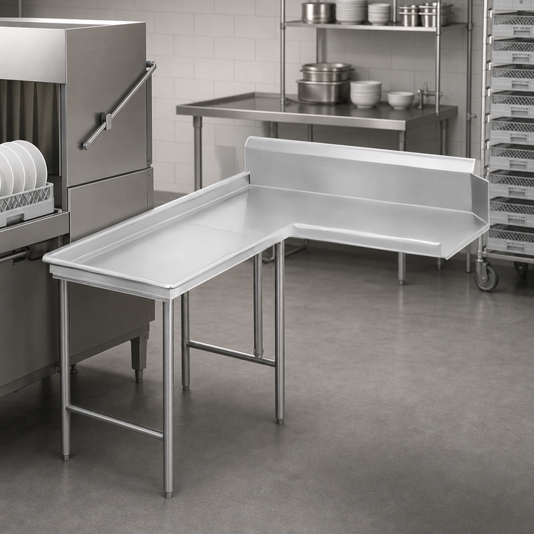 Product image #3 for Advance Tabco DTC-G30-48L 47-Inch Island-Style L-Shaped Clean Dishtable, Left-Side Dish Machine Attachment, 304 Stainless Steel