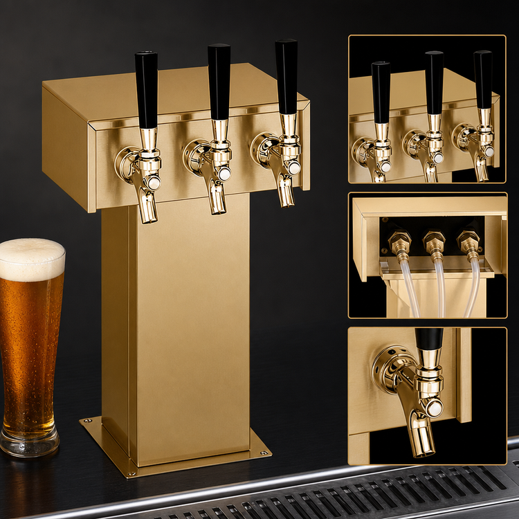 Product image #3 for Perlick 3-Faucet Tee Tower Style Beer Dispensing Kit with Tarnish-Free Brass Finish