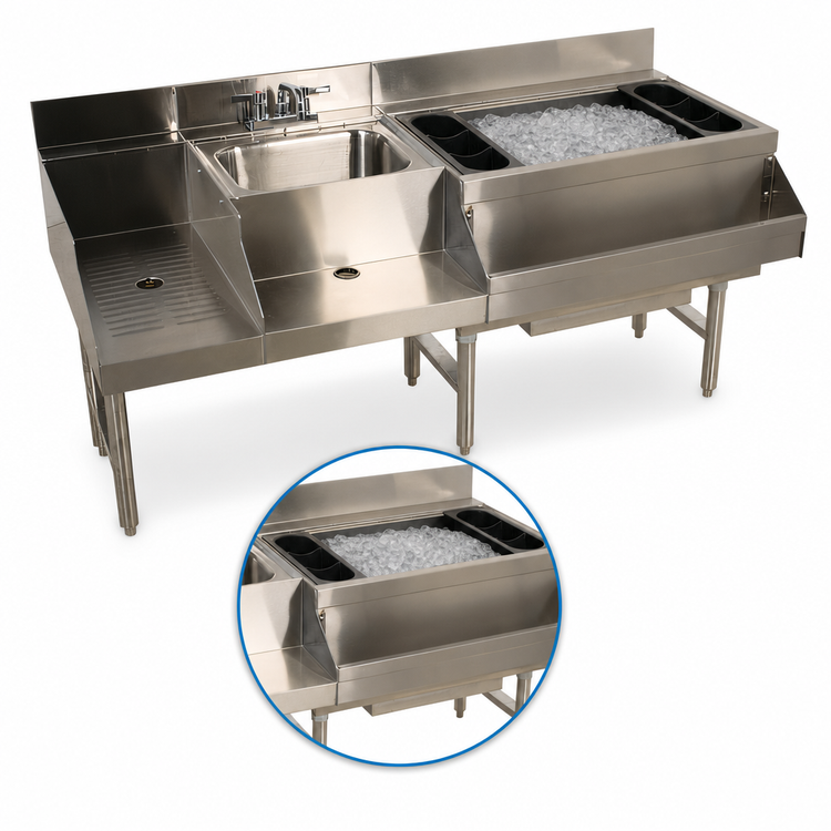 Product image #3 for Advance Tabco Underbar Basics Uni-Serv 60-Inch Stainless Steel Speed Bar with Right Ice Bin, Dump Sink, and 7-Circuit Cold Plate
