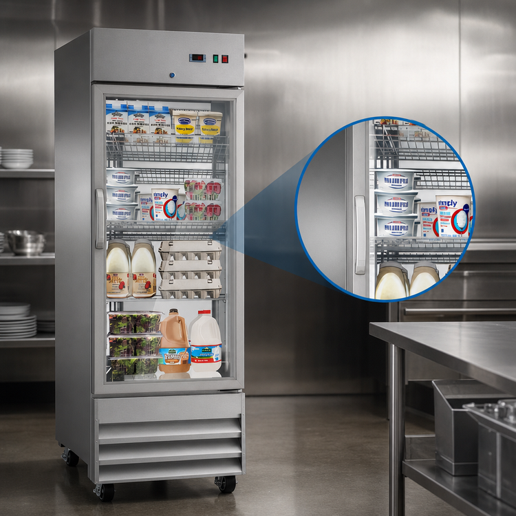 Product image #3 for KoolMore 29-Inch One-Section Glass Door Reach-In Refrigerator, 21 Cu. Ft., Bottom-Mount Self-Contained, Stainless Steel