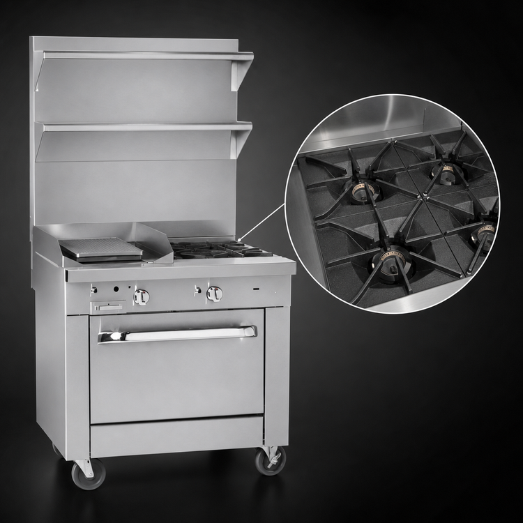 Product image #3 for Southbend Platinum 36-Inch Heavy Duty Gas Range with 4 Open Burners, 12-Inch Charbroiler, and Standard Oven