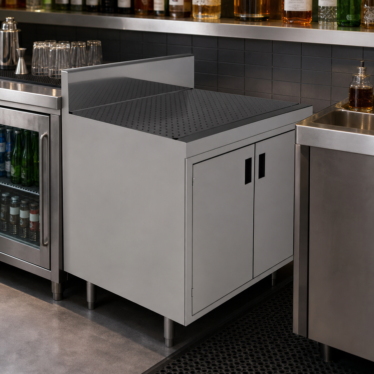 Product image #3 for Advance Tabco Prestige Supreme 30-Inch Stainless Steel Underbar Drainboard Cabinet with Removable Hinged Doors