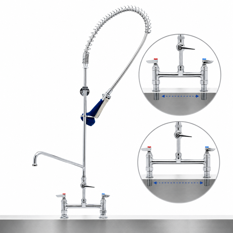 Product image #3 for T&S Brass EasyInstall Deck-Mount Pre-Rinse Unit with 12-Inch Swing Spout Add-On Faucet and 8-Inch Adjustable Centers
