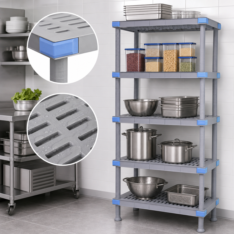 Product image #3 for Quantum Millenia 5-Shelf Open Grid Polymer Shelving Starter Unit, 30 x 21 x 62 Inches, Gray