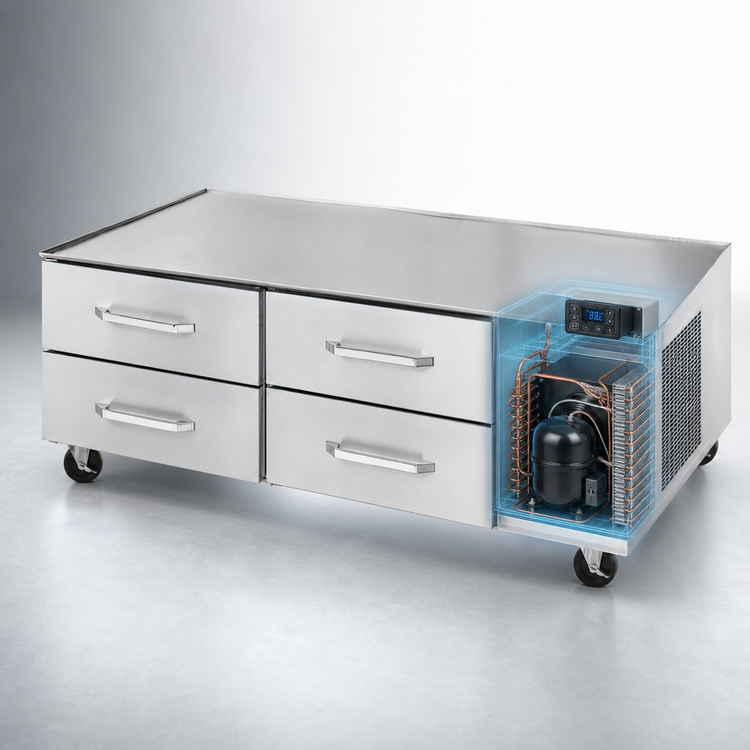 Product image #3 for Randell 53-Inch Self-Contained Refrigerated Chef Base Equipment Stand with 2 Drawers, Right-Side Compressor