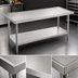 Thumbnail image #3 for Advance Tabco 84-Inch x 48-Inch 14-Gauge 304 Stainless Steel Flat Top Work Table with No-Drip Edge and Adjustable Undershelf