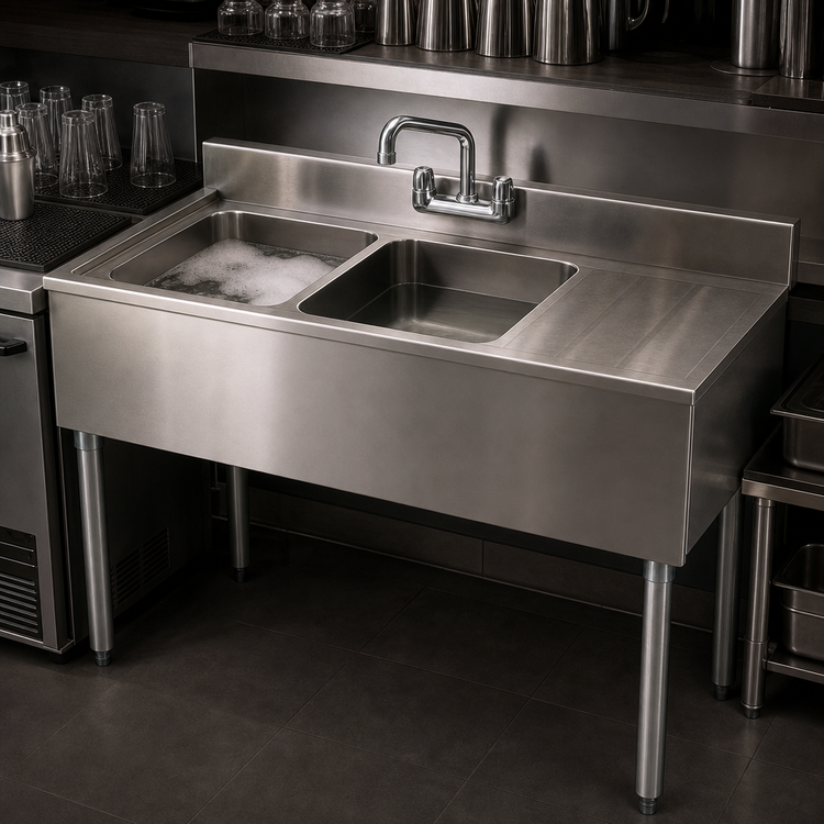 Product image #3 for Eagle 1800 Series Two-Compartment Underbar Sink Unit with Right Drainboard, 36-Inch Wide, 304 Stainless Steel