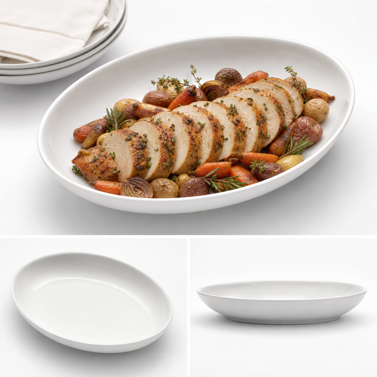 Product image #3 for Winco Specialty Deep Oval Porcelain Platter, 19 x 13-3/4 x 2-1/4 Inches, White