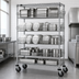 Thumbnail image #3 for Quantum Chrome Plated Post Basket Cart with 3 Wire Shelves, 4 Baskets, 12 Dividers, and 6 Label Holders