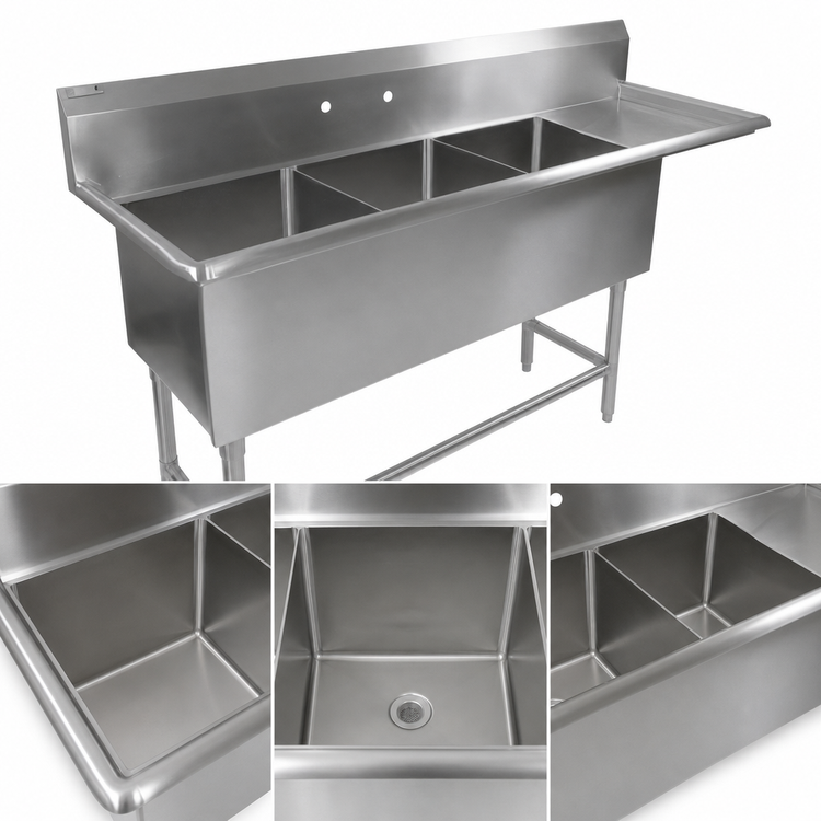 Product image #3 for John Boos Pro-Bowl 3-Compartment Sink with 18" Right Drainboard, 14-Gauge Stainless Steel