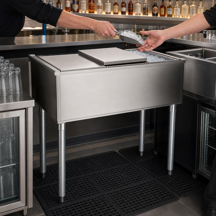 Product image #3 for Eagle Group 2200 Series Underbar Pass-Thru Ice Bin with Built-In 7-Circuit Cold Plate, 125 lb. Capacity, 36-Inch W x 18-Inch D