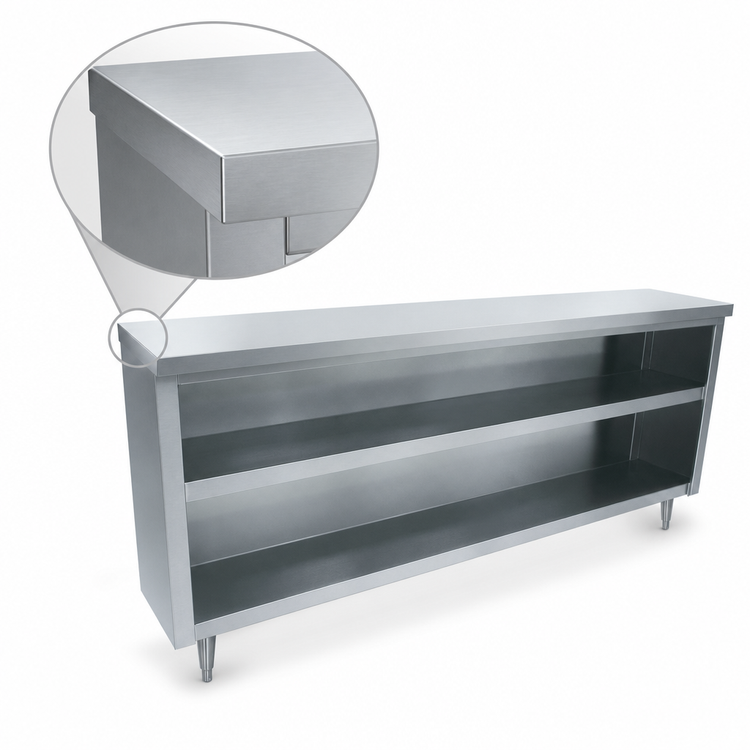 Product image #3 for Advance Tabco DC-157 Stainless Steel Dish Cabinet, 84-Inch W x 15-Inch D, Open Base With Mid-Shelf