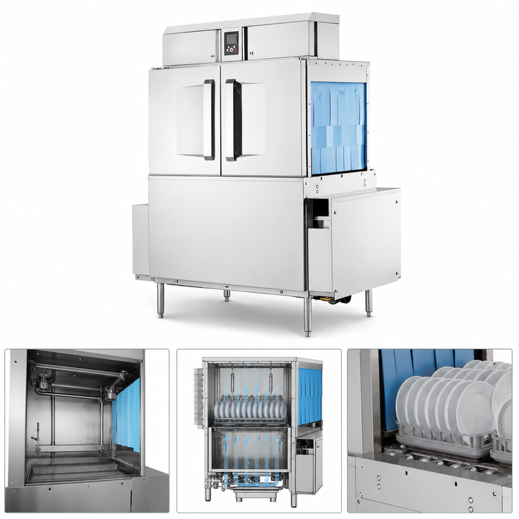 Product image #3 for Hobart Warewash Flow CL44-ADV+BUILDUP Single-Tank Conveyor Dishwasher with Drain Water Energy Recovery, 202 Racks/Hour