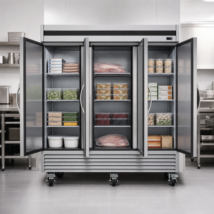 Product image #3 for IKON Refrigeration Three-Section Reach-In Freezer, 66 Cu. Ft., Stainless Steel, Bottom-Mounted Self-Contained, 115/208-230V