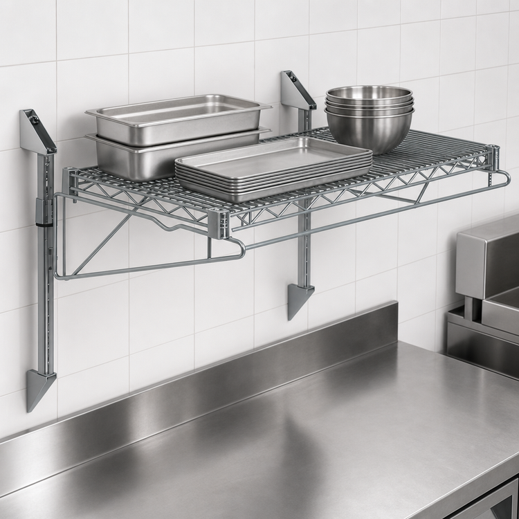 Product image #3 for Quantum Cantilever Single Shelf Wall-Mount Wire Shelving Kit, 48 x 21 Inches, Gray Epoxy Coated