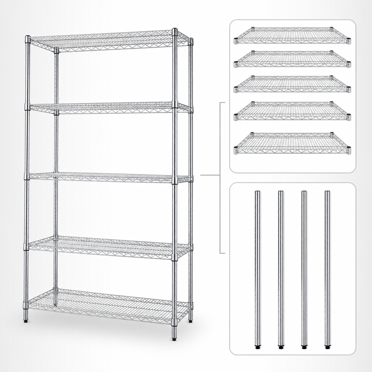 Product image #3 for Quantum 60 in. W x 12 in. D x 63 in. H 304 Stainless Steel Stationary Wire Shelving Starter Kit, 5 Shelves