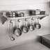Thumbnail image #3 for John Boos Stallion 60-Inch Wall-Mount 14-Gauge Stainless Steel Pot Rack Shelf with 5 Hooks