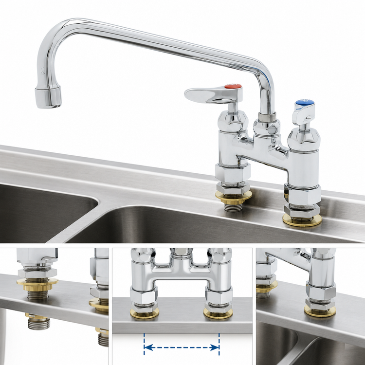 Product image #3 for T&S Brass B-0225-61X-CCCR Double Pantry Deck Mount Mixing Faucet, 4-Inch Centers, 10-Inch Swivel Spout