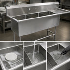 Thumbnail image #3 for John Boos Pro-Bowl 43PB16204-1D30R 3-Compartment Stainless Steel Sink, 30-Inch Right Drainboard, 14-Gauge, 10-Inch Backsplash