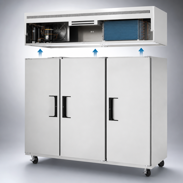 Product image #3 for Everest Refrigeration ESRF3 Three-Section Dual Temperature Reach-In Refrigerator/Freezer Combo with Top-Mounted Compressor