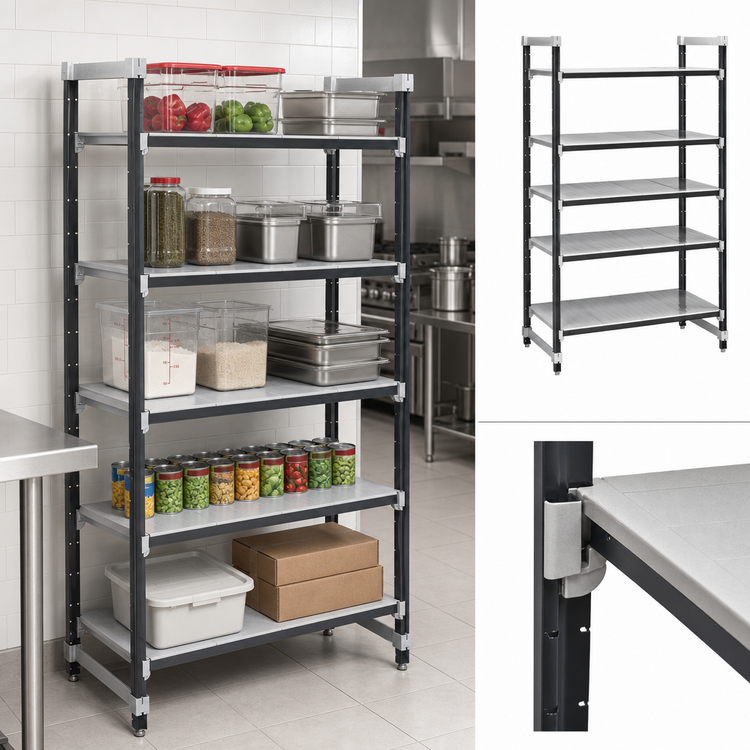 Product image #3 for Cambro Camshelving Elements XTRA 5-Tier Solid Stationary Starter Unit, 24" x 60" x 84", Speckled Gray