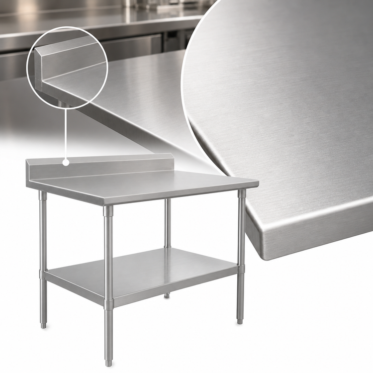 Product image #3 for John Boos Stallion 30" x 24" 16-Gauge Stainless Steel Corner Work Table with 5" Backsplash and Galvanized Undershelf
