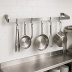 Thumbnail image #3 for John Boos PRW11A 36-Inch Wall-Mount Single-Bar Stainless Steel Pot Rack with 3 Double Hooks