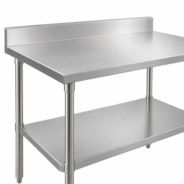 Product image #3 for John Boos Stallion 84-Inch W x 24-Inch D 16-Gauge 300 Series Stainless Steel Work Table with 5-Inch Backsplash and Galvanized Undershelf