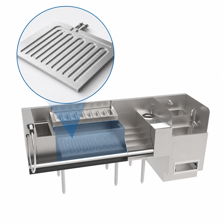 Product image #3 for Krowne Taffer Command Station 80-Inch Underbar Bar Ice Bin with Cold Plate and Dual Hybrid Sink