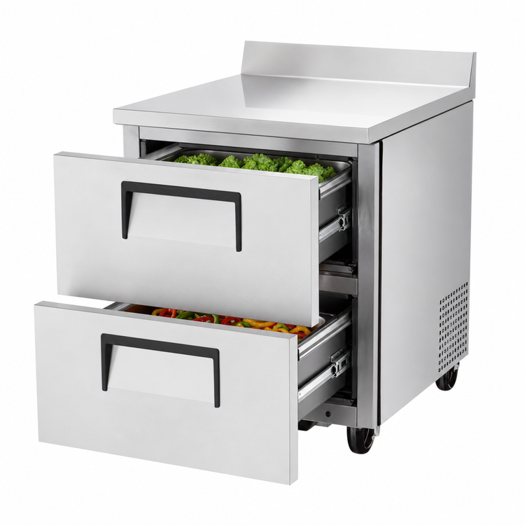 Product image #3 for True 27-Inch 1-Section 2-Drawer Worktop Refrigerator, Rear-Mounted Self-Contained, Stainless Steel