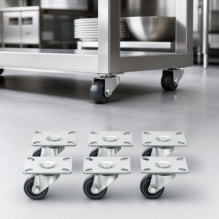 Product image #3 for Krowne BC-133 2-Inch Low Profile Plate Caster Set with Brakes, 6-Pack